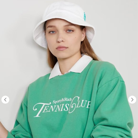 Sporty & Rich Accessories - SPORTY AND RICH Logo Green Appliquéd White Terry Bucket Hat NWT